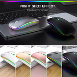 Mouse Sem Fio Premium Recarregável Usb Led Rgb Ergonômico Cor Branco