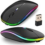 Mouse Sem Fio Recarregável Com LED RGB Design Ergonômico Conexão Dual Bluetooth 5-0-USB 2-4GHz DPI Ajustável Compatível Com Notebook PC Laptop Desktop E TV Smart Silencioso Premium -Preto-