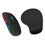 Mouse Sem Fio Recarregável Optico Led Rgb Mouse Pad