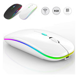 Mouse Sem Fio Recarregável Wireles Optico Led Rgb Ergonômico Cor Branco