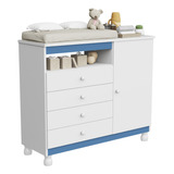 Móveis Bela Cômoda Organizadora De Roupas Com Gavetas Gaveteiro Quarto Bebe Baby Multiuso Organizador Com Pés Regulagem De Altura Escritório Porta Com Trocador Cor Azul
