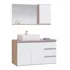 Moveis Joia Prisma Conjunto Gabinete Banheiro 80cm Com Tampo Vidro Cor Madeirado E Branco