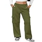 MOYEE Calça De Moletom Cargo De Lã Feminina Casual Folgada Cintura Alta Com 4 Bolsos Verde Militar 1 M