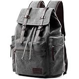 MOYYI Mochila Masculina Vintage De Lona Robusta Para Laptop De 15 6 Polegadas Mochila Grande Com Aba Retrô Para Uso Casual Caminhadas Viagens Cinza Large Retrô