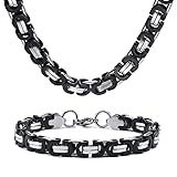 MPRAINBOW Conjuntos De Colar De Pulseira Bizantina Plana Pulseira E Colar De Corrente Punk Legal Aço Inoxidável 316L 6 8 10 11 Mm De Largura 61 Cm De Comprimento Para Homens E Mulheres Joias Hip
