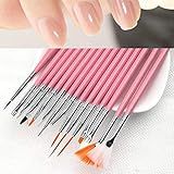 MR Vendas Kit De Pincel Para Unhas 15 Pincéis Unha Decorada Gel Acrigel Rosa Nylon Redondo