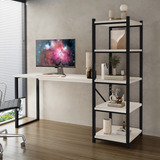 Ms Maciel Signorini Escrivaninha Mesa Home Office Estilo Industrial Para Escritório Com Espaço Para Computador E Pratelerias Cor Branco Fit