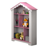 Ms Moveis Estante Organizadora Infantil Estilo Casinha Bau Casa Magia Com Prateleiras Cor Branco E Rosa