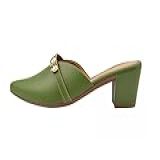 Mule Scarpin Salto Alto Grosso Lacinho Sapato Bico Fino Casual Festa Passeio -Verde- BR- Adulto- Numérico- 35-