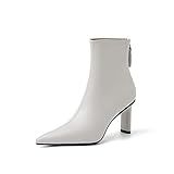 Mulheres Ankle Boot Pointed Toe Sapatos De Salto Alto Sapatos De Couro Square Heel Ankle Boots Mulheres Botas Modernas White 34