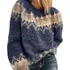Mulheres Crewneck Fair Isle Knit Sweater Vintage Boho Aztec