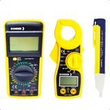 Multimetro Digital Alicate Amperimetro Caneta Tensão Kit