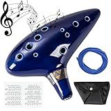 Mulucky Ocarina De Argila Natural De 12 Furos Com Acessórios   Caixa De Presente De Instrumento Musical Para Iniciantes   Azul Escuro