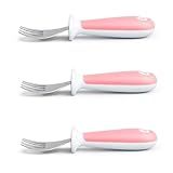 Munchkin Conjunto De Garfos Raise Toddler- Pacote Com 3- Aço Inoxidável- Plástico- Adoráveis Utensílios Rosa Para Crianças Garfos- Conjunto De 3 Peças Da -S Para Refeições Felizes- -Rosa-
