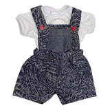 Mundo Floral Macacão Jeans E Camiseta Bebê Reborn 48cm