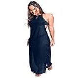 MVB Modas Saída De Praia Longa Banho Vestido Moda Praia Azul Feminino M