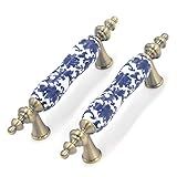 MY MIRONEY Puxadores De Armário Florais Azuis De 7 6 Cm De Centro A Centro Puxadores De Gaveta De Bronze Antigo Puxadores De Armário De Cozinha Puxadores De Armário De Cozinha De Porcelana Azul E