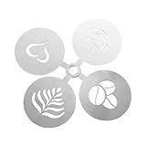 MYCENSE 4Pcs Café Decoração Stencils Metal Fino Com Alça Café Modelos Latte Art Stencils Para Biscoito Aveia Cupcake Bolo Prata