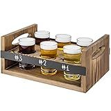 MyGift Conjunto De Tábua De Voo De Cerveja Artesanal  Copos Rústicos De Degustação De Cerveja De Madeira Queimada  Suporte De Bandeja De Servir Com Alças E Painel De Quadro Negro Apagável