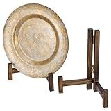 MyGift Suportes De Exibição De Placa De 28 Cm Prateleiras De Mesa De Madeira Maciça Queimada Rústica Para Pratos Ou Pires Colecionáveis Cavaletes Dobráveis Para Porta Quadros Conjunto De 2