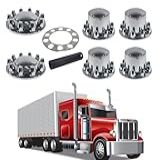 Mytee Products Conjunto Completo De Capa De Eixo Cromado Para Roda Tampas De Porca De Roda Rosqueadas De 33 Mm Para Semi Caminhão Frightliner Volvo Kit De Tampas De Cubo Removíveis 2 Dianteiras