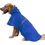NACOCO Capa De Chuva Ajustável Para Cães Grandes Roupas à Prova D água Leve Poncho Com Capuz Com Tira Refletiva 2GG Azul 
