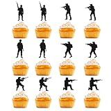 Naicaek 12 Pcs Military Soldier Cupcake Toppers，soldier's Day, Veterans,glitter Military Theme Navy Army Special Forces Cupcake Picks， Men Boys Birthday Party Decorations Supplies
