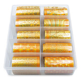 Nail Foil Unhas Dourado Holográfico Caixa 10 Rolos De 100cm