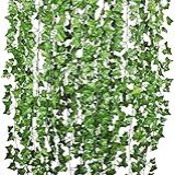Namzi 12 Peças De Plantas De Folha De Hera Artificial Videiras Verdes Trepadeiras Falsas Pano De Fundo Para Casa Cozinha Escritório Decoração De Parede De Casamento Verde