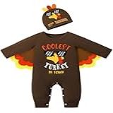NAPU Roupa De Ação De Graças Para Bebê Menino Minha Primeira Roupa De Ação De Graças Para Bebê Menino 9 12 Meses Macacão De Peru Bonito Manga Longa Macacão De Uma Peça Com Chapéu Conjuntos De Roupas D
