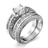 Narica Anel Feminino Banhado A Prata, Topázio Branco, Zircônia Cúbica, Zircônia Cúbica, Pavê Preenchido, Casamento, Noivado, 2 Peças, Conjunto De Auréola Para Mãe, Amante Nupcial, Nº 9