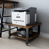 Natwind 2 Tiers Office Mobile Impressora Laser Copiadora Carrinho Sob A Mesa Heavy Duty Marrom Escuro Mesa Rolante Com Armazenamento Suporte De Piso Sobre Rodas Fax A4 Retro 