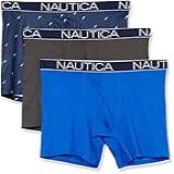 Nautica Pacote Com 3 Cuecas Boxer Masculinas De Malha Leve Elástica Carvão Preto Azul Claro Vela Pavão M
