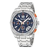 Nautica Pulseira Masculina Tin Can Bay Chrono De Aço Inoxidável E Pulseira De Silicone Azul Modelo NAPTCF212 Prata Azul