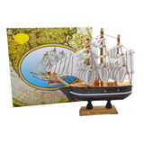 Navio Caravela Barco Madeira Enfeite 13cm Mod1 D