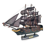 Navio Veleiro De Madeira Preto Pirata Grande Premium 33cm