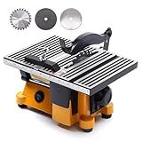NAWESRVA Mini Serra De Mesa Portátil De 10 Cm Com 3 Lâminas Máquina De Corte Elétrica Compacta Guia De Esquadria Ajustável Motor De Alta Velocidade Perfeita Para Artesanato DIY Madeira Metal 