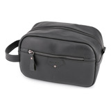 Necessaire Bolsa De Mão Organizador Grande Em Couro Legítimo Cor Preto Desenho Do Tecido Lisa