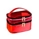 Necessaire Grande Viagem Divisória Maquiagem Make Cosméticos Bolsa Organizador Feminina Beleza Multiuso Frasqueira Bolsinha Vermelho 