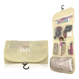 Necessaire Masculina Feminina Bolsa Organizadora Maquiagem Cosméticos Mala Viagem Trabalho Com Gancho Pendurar Bege