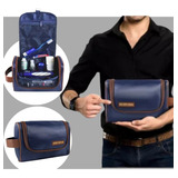 Necessaire Masculina Organizador Mala Viagem Postagem 24hrs Cor Azul C borda Marrom