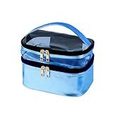 Necessaire Viagem Divisória Maquiagem Make Grande Cosméticos Bolsa Organizador Beleza Multiuso Frasqueira Bolsinha Alça Viagem Mala Feminina Masculina Ciano 
