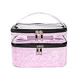 Necessaire Viagem Divisória Maquiagem Make Grande Cosméticos Bolsa Organizador Beleza Multiuso Frasqueira Bolsinha Alça Viagem Mala Feminina Masculina Rosa 