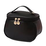Necessaire Viagem Divisória Maquiagem Make Grande Cosméticos Bolsa Organizador Organizadora Beleza Multiuso Frasqueira Bolsinha Alça Viagem Mala Feminina Masculina Courino Preta 