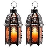 NEEDOMO Conjunto De 2 Lanternas Marroquinas Decorativas Internas E Externas Lanterna De Vela Pendurada Suporte De Vela Vintage De 28 Cm Lanternas De Metal Decorativas Mesa Pátio Varanda 