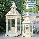 NEEDOMO Conjunto De 2 Lanternas Para Decoração Ao Ar Livre 53 Cm E 40 Cm De Altura Lanterna De Metal Vintage Com Vidro Temperado Para Varanda Frontal Pátio Sala De Estar Interior E Exterior Perfeito Para Decoração De Casa