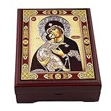 Needzo Caixa De Rosário, Caixa De ícone De Madonna, Virgem Maria De Vladimir, Para Contas De Oração, Joias Madonna E Cristo, Suporte De Lembrança De Madeira, 12 Cm, Presente Religioso