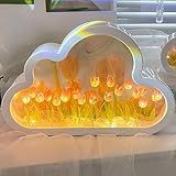 Neioaas Luz Noturna De Tulipa Diy, Luz Noturna Espelhada De Tulipa Nuvem, Luminária De Mesa De Tulipa Simulada Feita à Mão De Led, Decoração De Mesa Para Meninas Adolescentes, Lâmpada De Tulipa Para