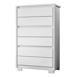 Neloja Cômoda 6 Gavetas Premium Multiuso Unno Alta Luxo Quarto Moderna Compacta Organizadora Elegante Cor Branco