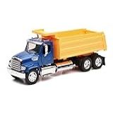 New-ray Freightliner 114sd Dump Truck Blue And Yellow Long Haul Trucker Series 1/32 Diecast Model Nr11003
